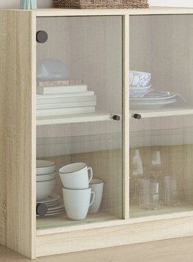 VidaXL Bijzetkast met glazen deuren 68x37x75,5 cm sonoma eikenkleurig