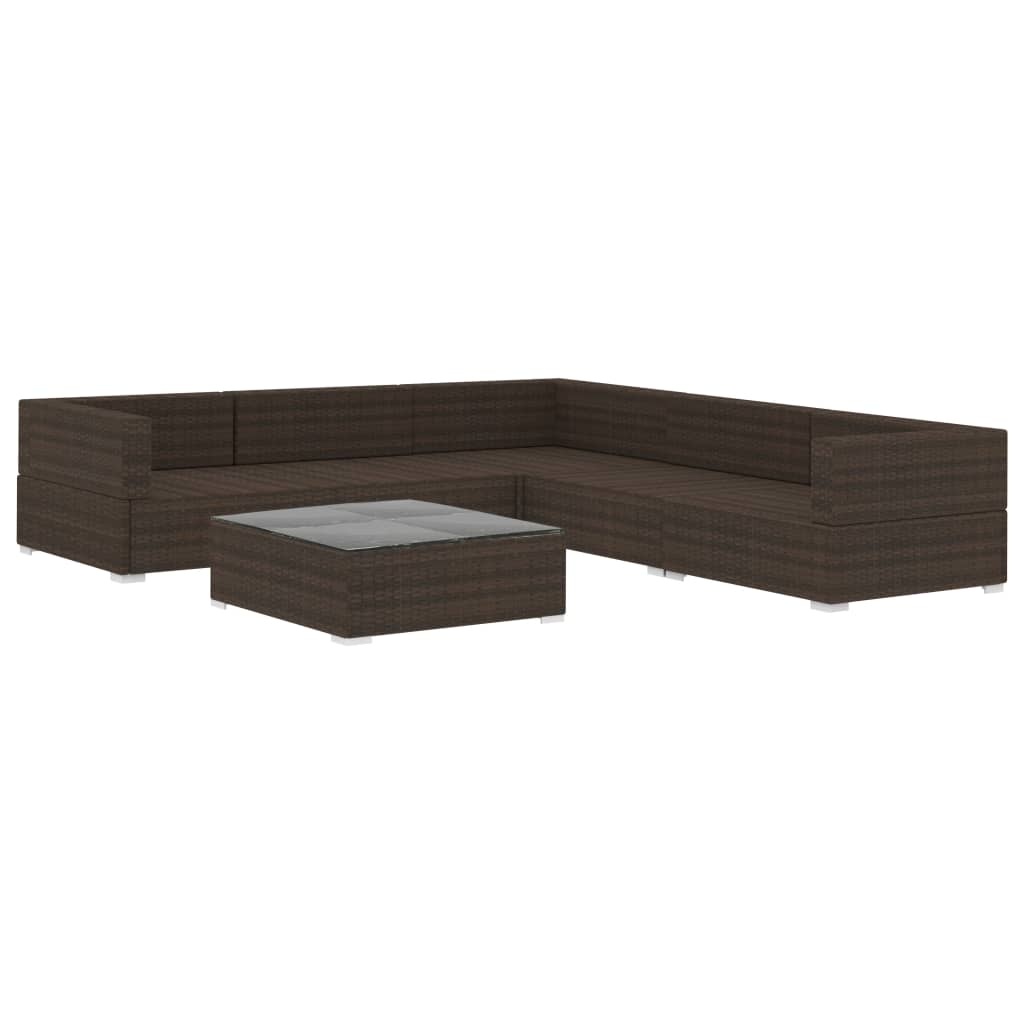 VidaXL 6-delige Loungeset met kussens poly rattan bruin