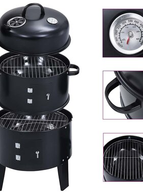 VidaXL Houtskoolroker barbecue-grill 3-in-1 40x80 cm