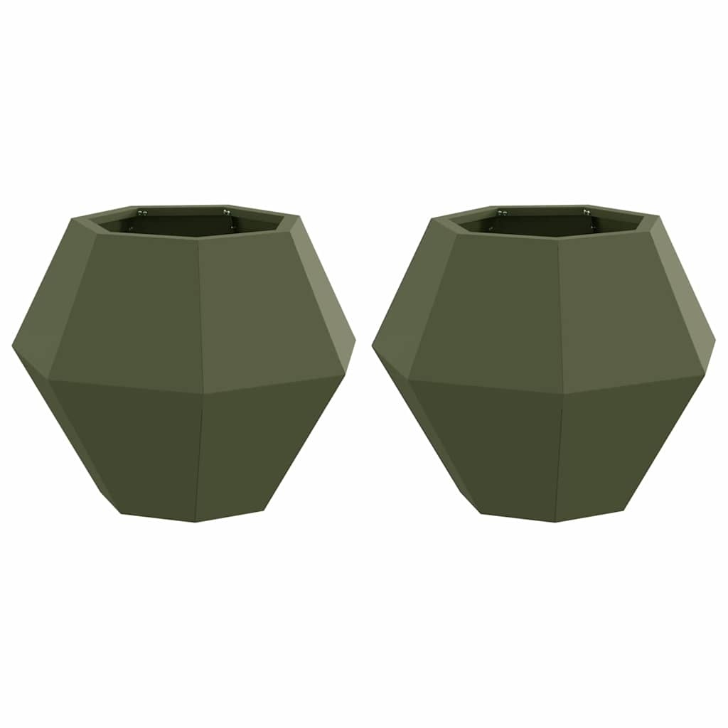 VidaXL Plantenbak 2 pcs Olijf Groen 50 x 50 x 40 cm Staal