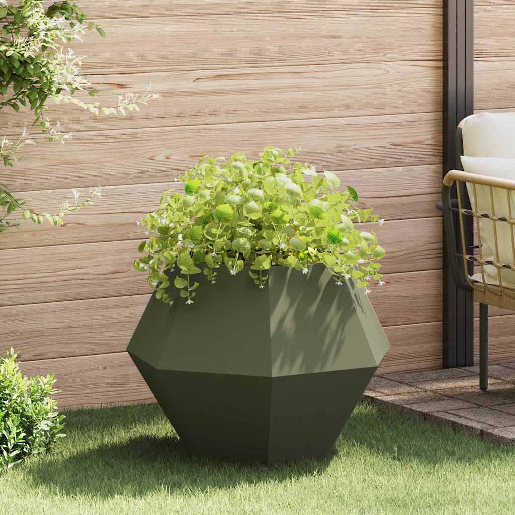 VidaXL Plantenbak Olijf Groen 75 x 75 x 60 cm Staal