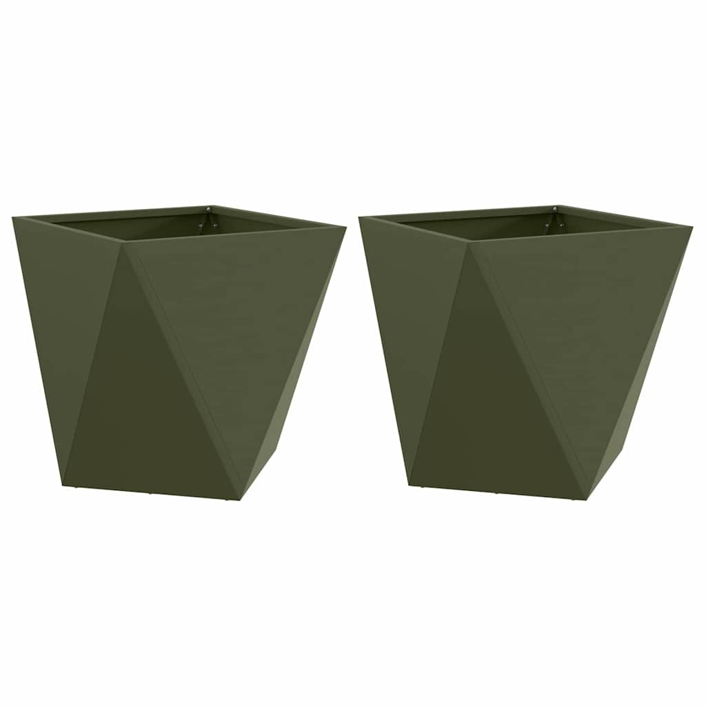 VidaXL Plantenbak 2 pcs Olijf Groen 40 x 40 x 40 cm Staal