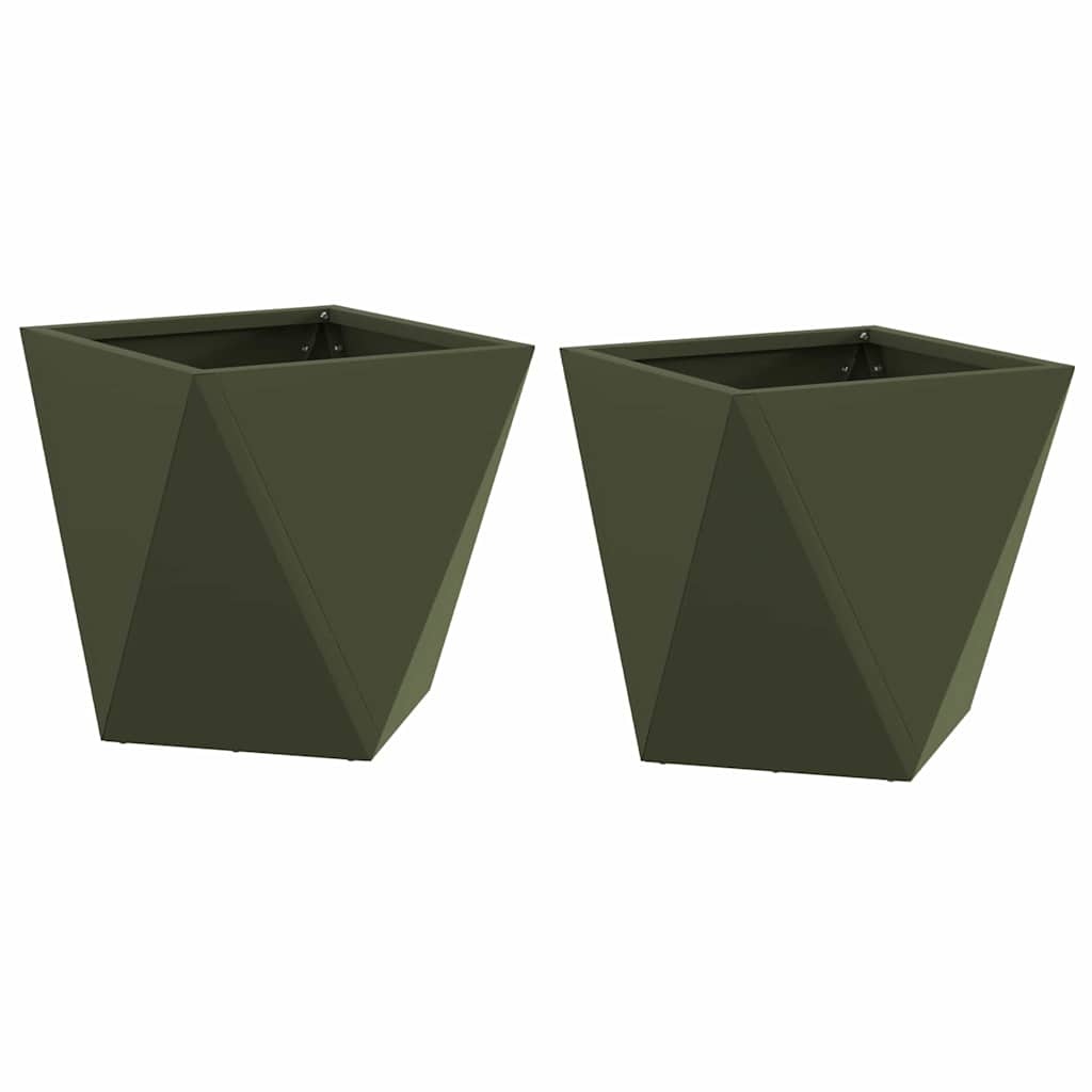 VidaXL Plantenbak 2 pcs Olijf Groen 30 x 30 x 30 cm Staal