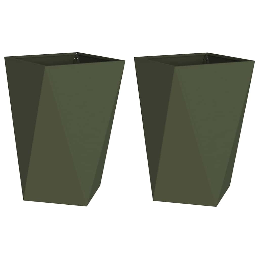 VidaXL Plantenbak 2 pcs Olijf Groen 50 x 50 x 75 cm Staal
