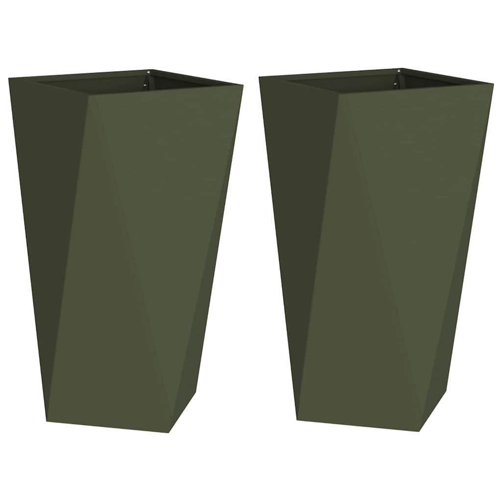VidaXL Plantenbak 2 pcs Olijf Groen 40 x 40 x 75 cm Staal
