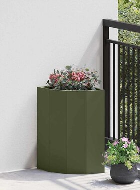 VidaXL Hoek Plantbak Olijfgroen 30 x 30 x 50 cm Staal