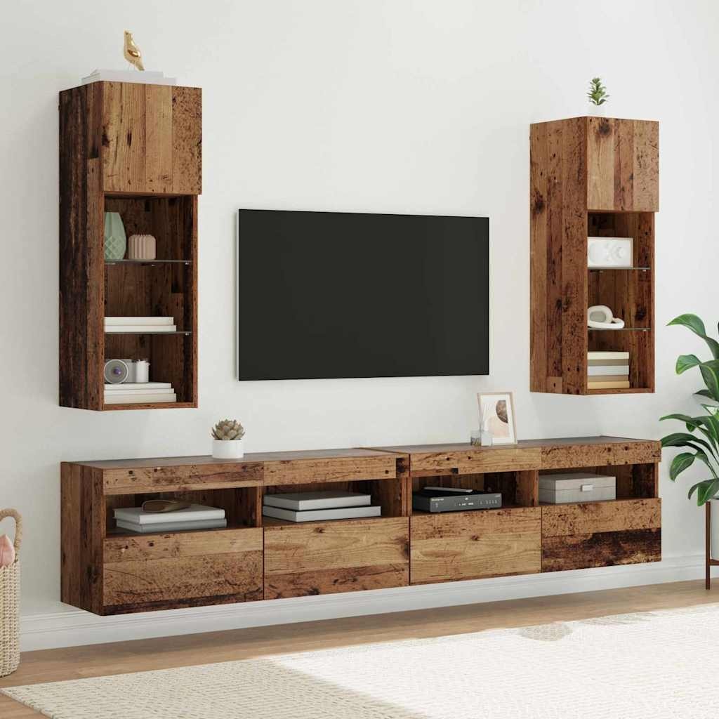VidaXL Wandgemonteerde TV-kasten 2 pcs Oud Hout 30,5 x 30 x 90 cm