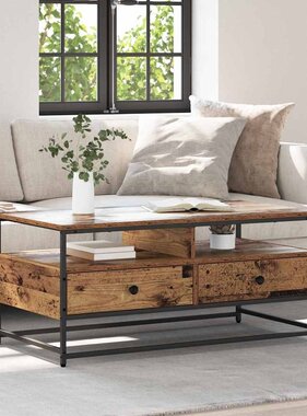VidaXL Salontafel met lade Oud hout 100 x 51 x 45 cm Bewerkt hout