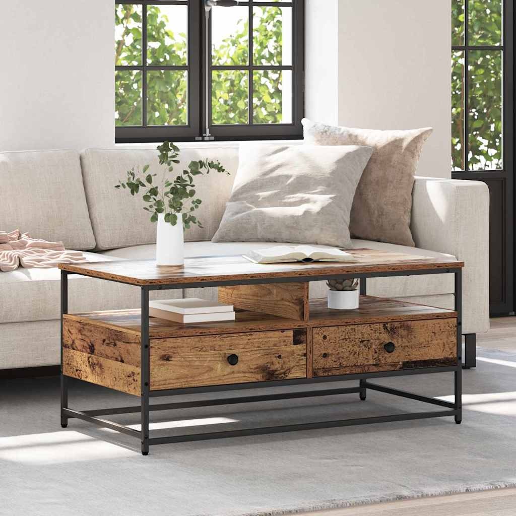 VidaXL Salontafel met lade Oud hout 100 x 51 x 45 cm Bewerkt hout