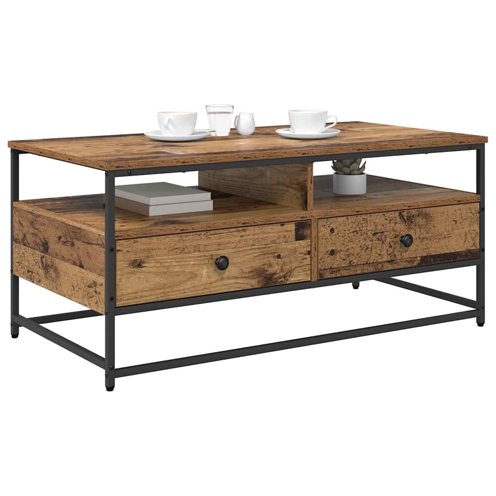 VidaXL Salontafel met lade Oud hout 100 x 51 x 45 cm Bewerkt hout
