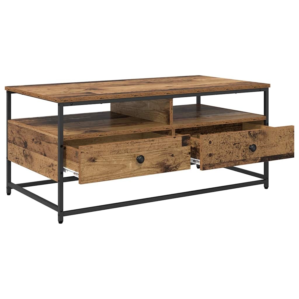 VidaXL Salontafel met lade Oud hout 100 x 51 x 45 cm Bewerkt hout