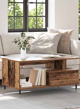 VidaXL Salontafel met lade Oud hout 90 x 49 x 45 cm Bewerkt hout
