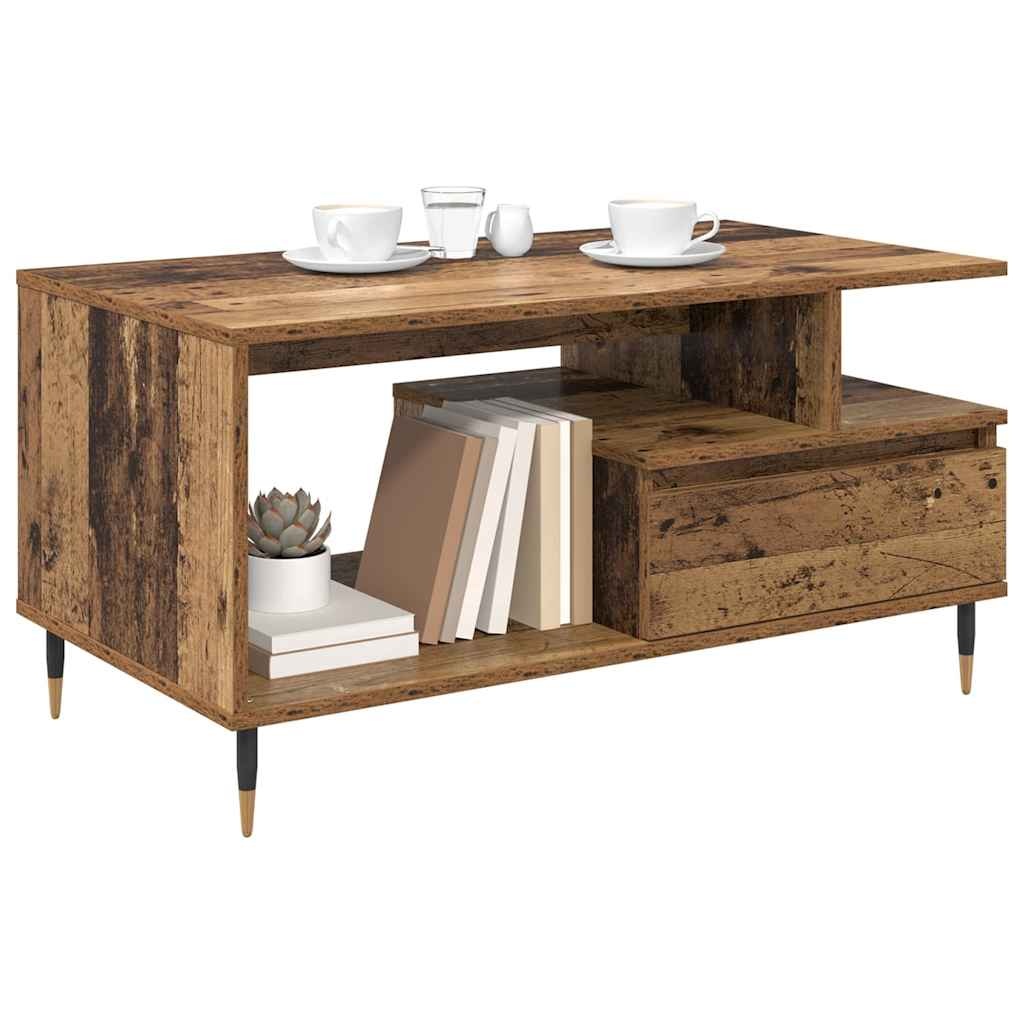 VidaXL Salontafel met lade Oud hout 90 x 49 x 45 cm Bewerkt hout
