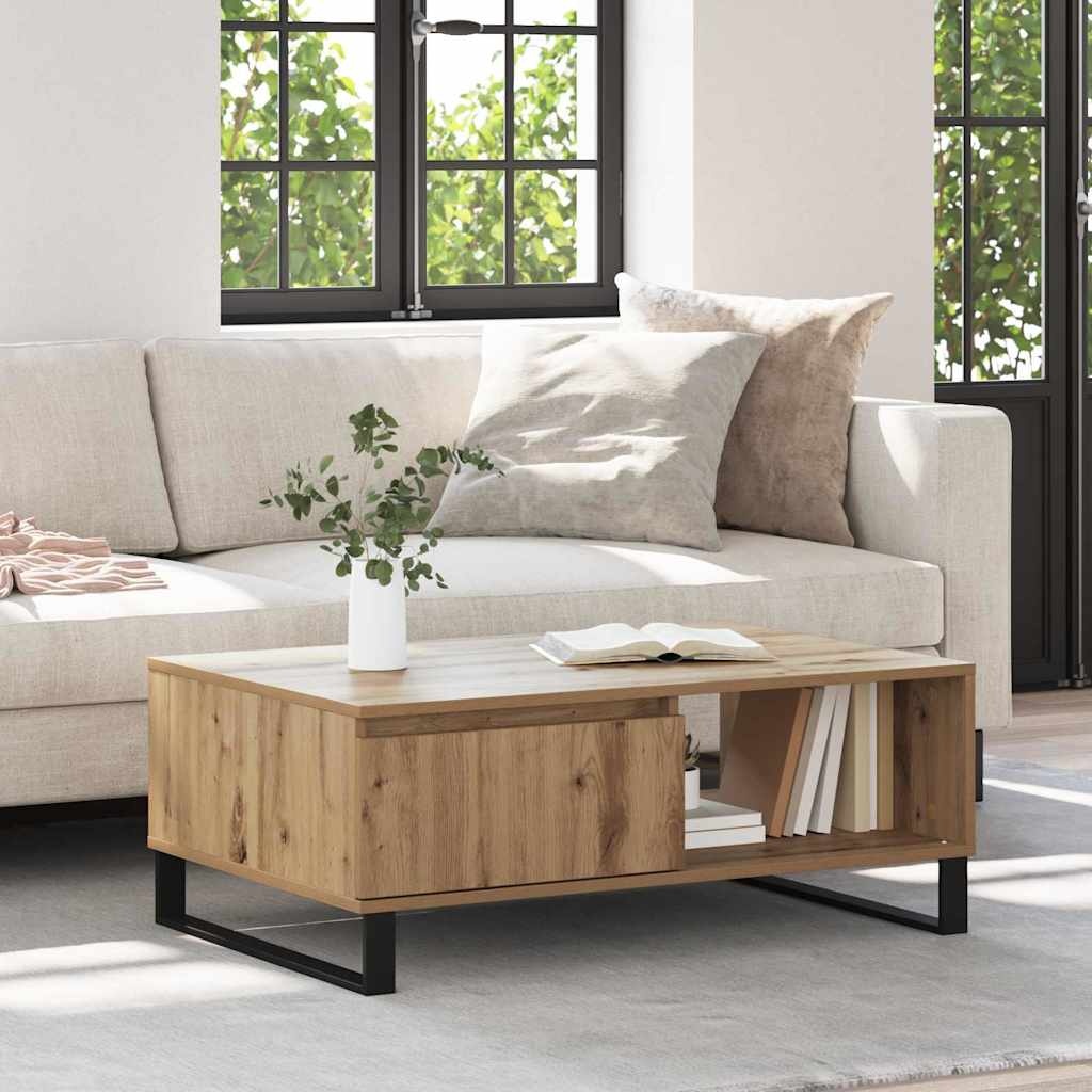 VidaXL Salontafel artisanaal eikenkleurig 90 x 60 x 35 cm Bewerkt hout