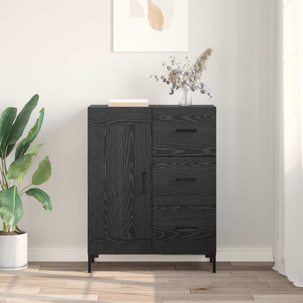 VidaXL Dressoir met lade Zwart eiken 69.5 x 34 x 90 cm Bewerkt hout