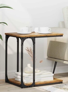 VidaXL Bijzettafel met plank Oud hout 50 x 35 x 52 cm Bewerkt hout