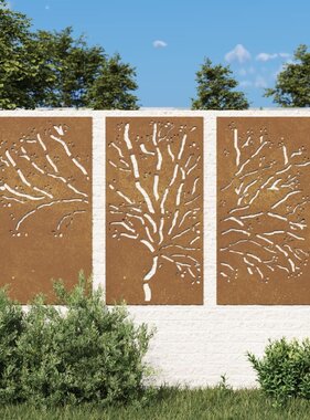 VidaXL 3-delige Tuindecoratieset boomontwerp 105x55 cm cortenstaal
