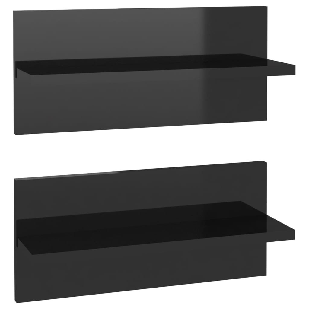 VidaXL Wandschappen 2 st 40x11,5x18 cm hoogglans zwart