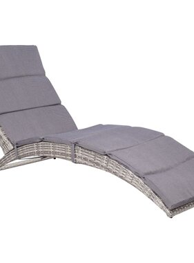 VidaXL Ligbed inklapbaar met kussen poly rattan grijs