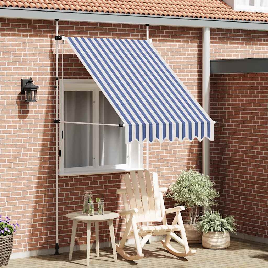 VidaXL Luifel handmatig uittrekbaar 150 cm blauw en witte strepen