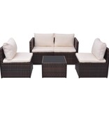 VidaXL 5-delige Loungeset met kussens poly rattan bruin