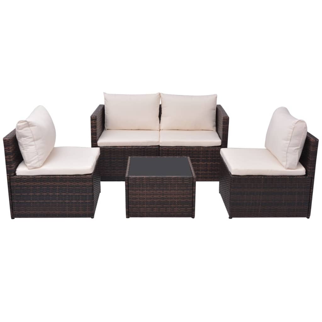 VidaXL 5-delige Loungeset met kussens poly rattan bruin