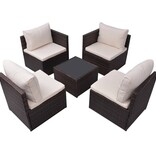VidaXL 5-delige Loungeset met kussens poly rattan bruin