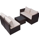 VidaXL 5-delige Loungeset met kussens poly rattan bruin