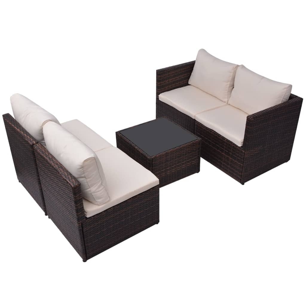 VidaXL 5-delige Loungeset met kussens poly rattan bruin