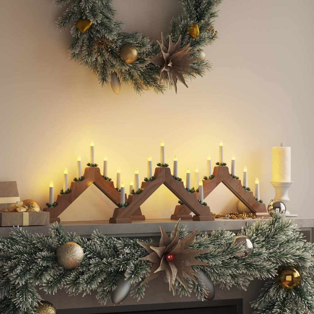 VidaXL Kerst Kaars Brug met 7 LED 3 pcs Bruin 39.5 x 5 x 29 cm