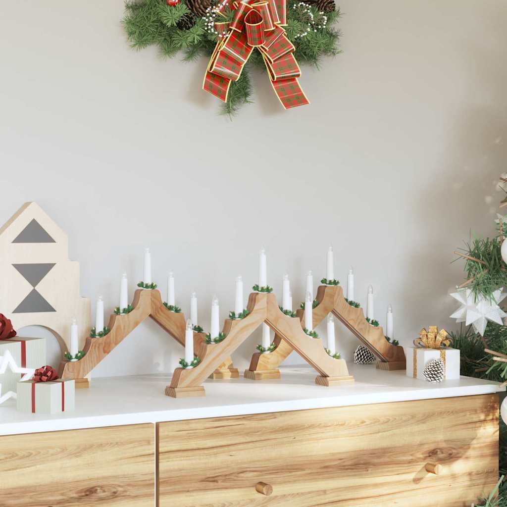VidaXL Kerst Kaars Brug met 7 LED 3 pcs Bruin 39.5 x 5 x 29 cm