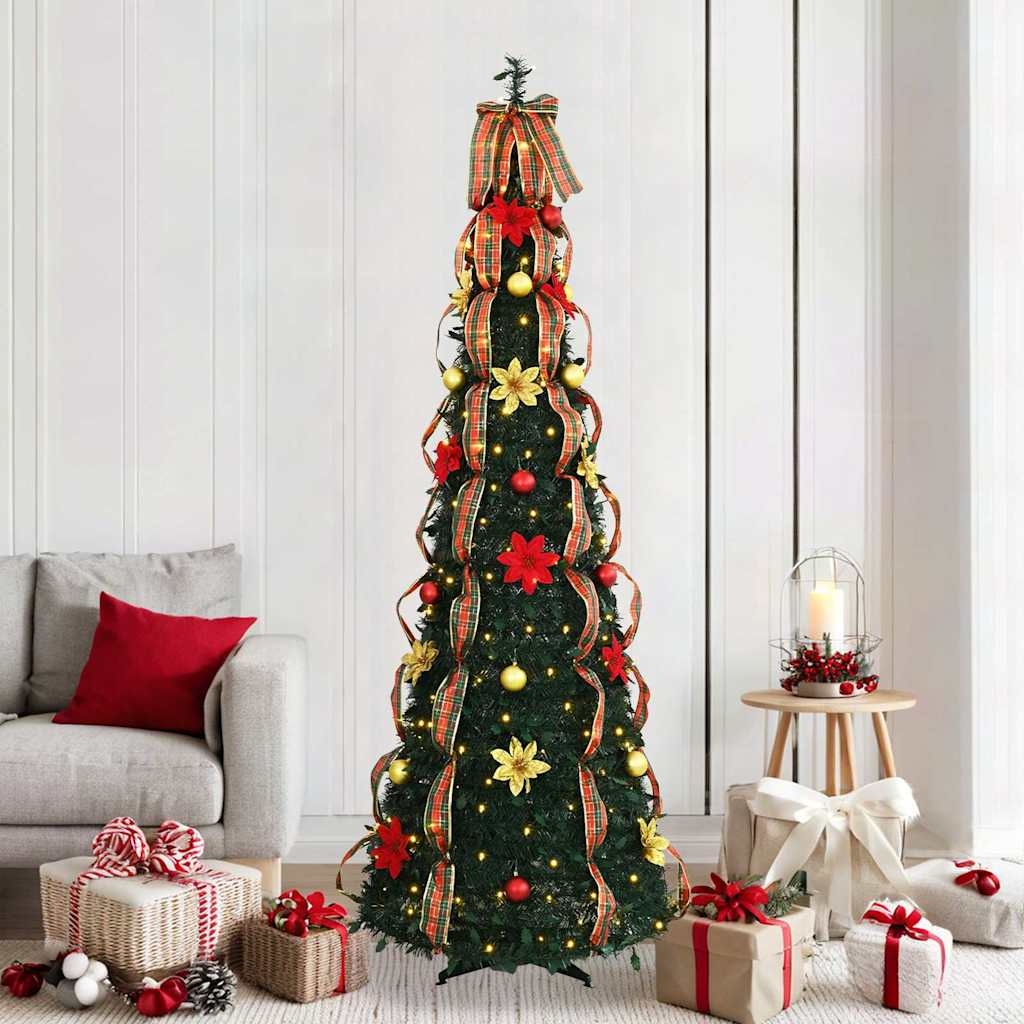 VidaXL Kunstkerstboom met 200 LED met standaard Groen 210 cm PVC