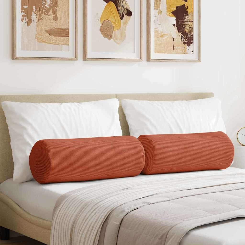 VidaXL Bolster Kussens 2 pcs Rood-oranje Ø 25 x 70 cm Katoen Stof