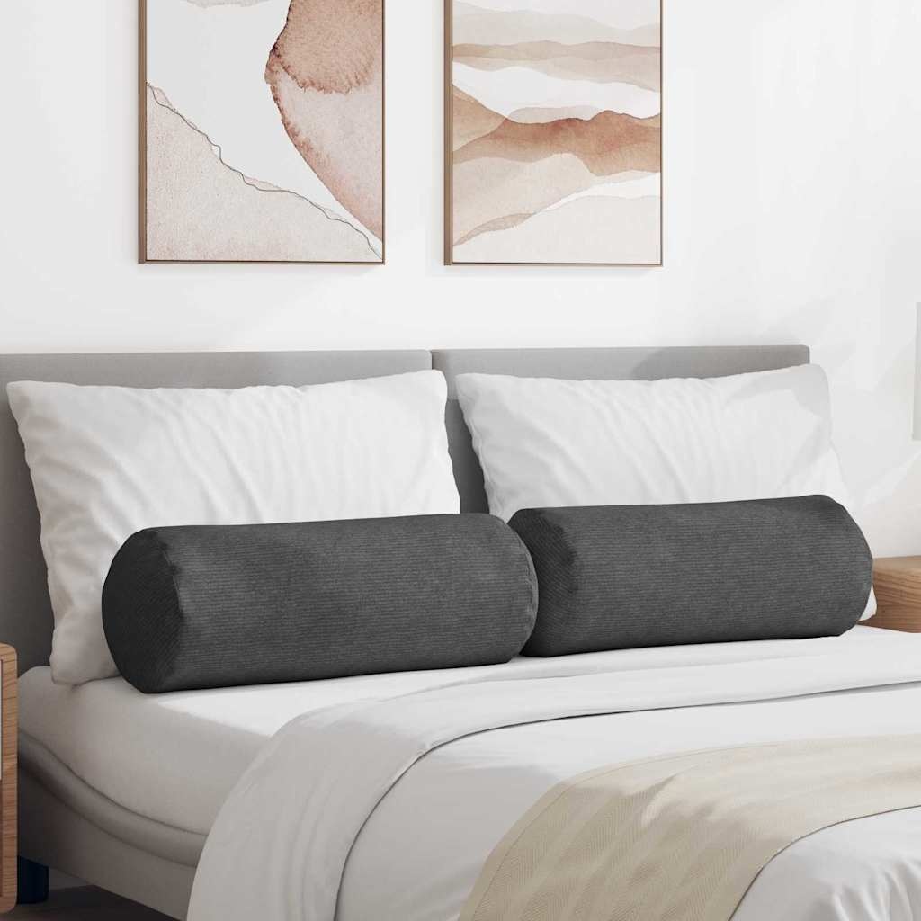 VidaXL Bolster Kussens 2 pcs Donkergrijs Ø 25 x 70 cm Katoen Stof