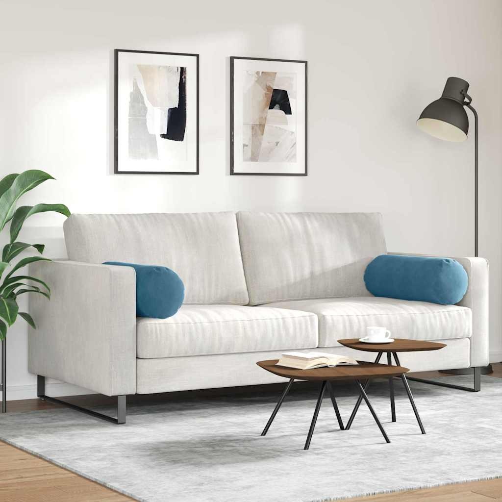 VidaXL Bolster Kussens 2 pcs Blauw Ø 25 x 70 cm Katoen Stof