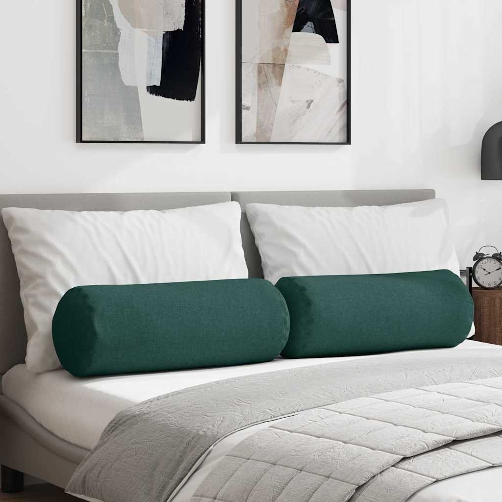 VidaXL Bolster Kussens 2 pcs Donkergroen Ø 25 x 70 cm Stof