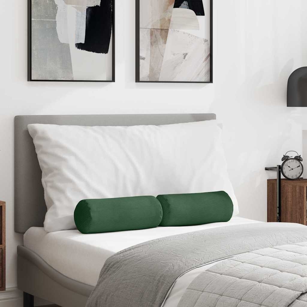 VidaXL Bolster Kussens 2 pcs Donkergroen Ø 15 x 40 cm Katoen Stof
