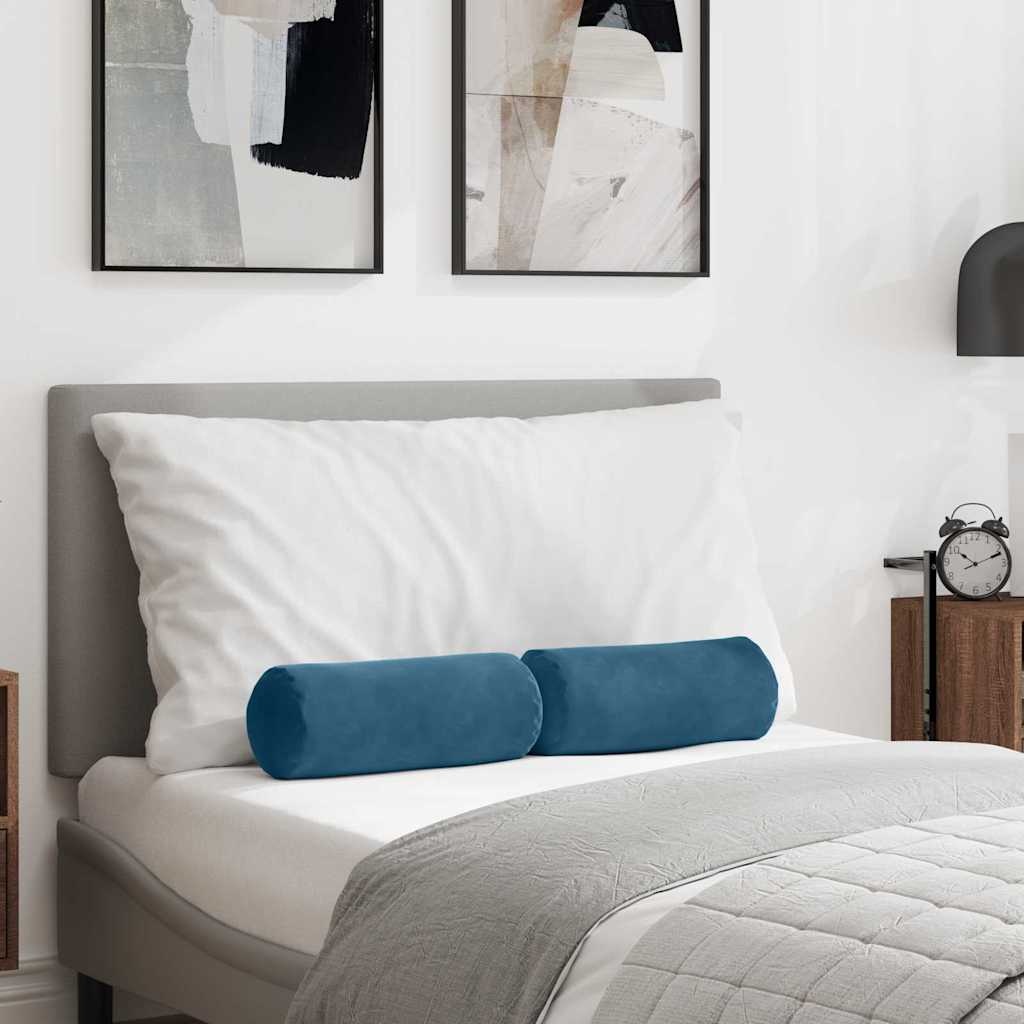 VidaXL Bolster Kussens 2 pcs Blauw Ø 15 x 40 cm Katoen Stof