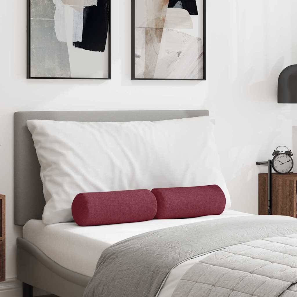 VidaXL Bolster Kussens 2 pcs Wijnrood Ø 15 x 40 cm Stof