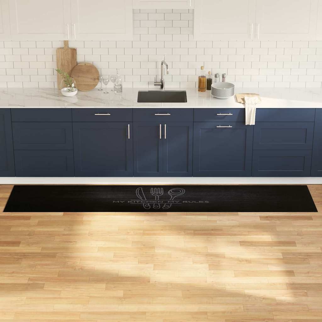 VidaXL Keuken Vloerkleed Zwart 300 x 60 cm Fluweel