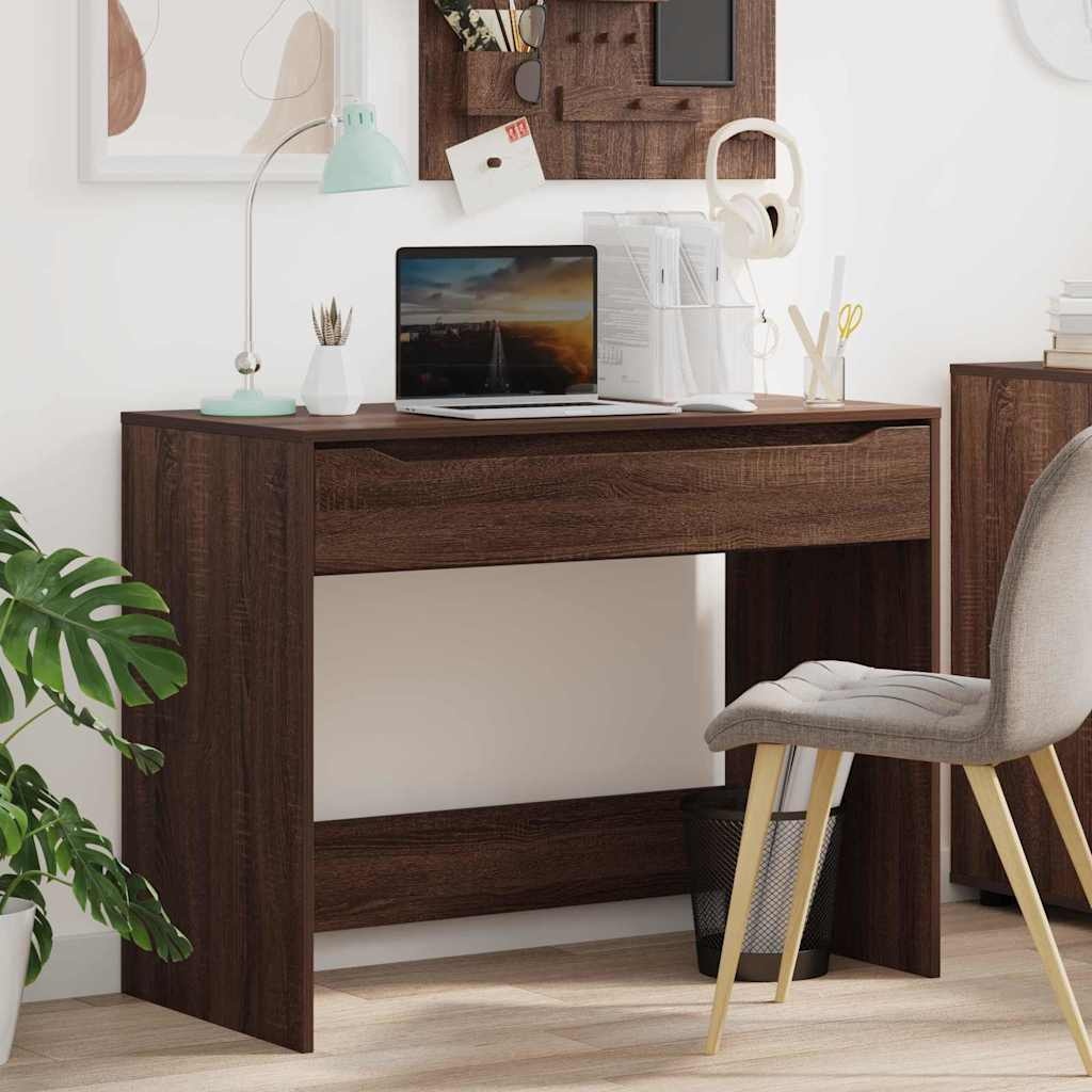 VidaXL Bureau met lade Bruin Eiken 100 x 50 x 78 cm Bewerkt hout