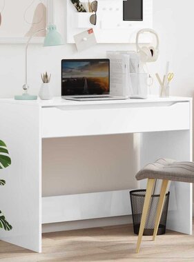 VidaXL Bureau met lade Hoogglans wit 100 x 50 x 78 cm Bewerkt hout