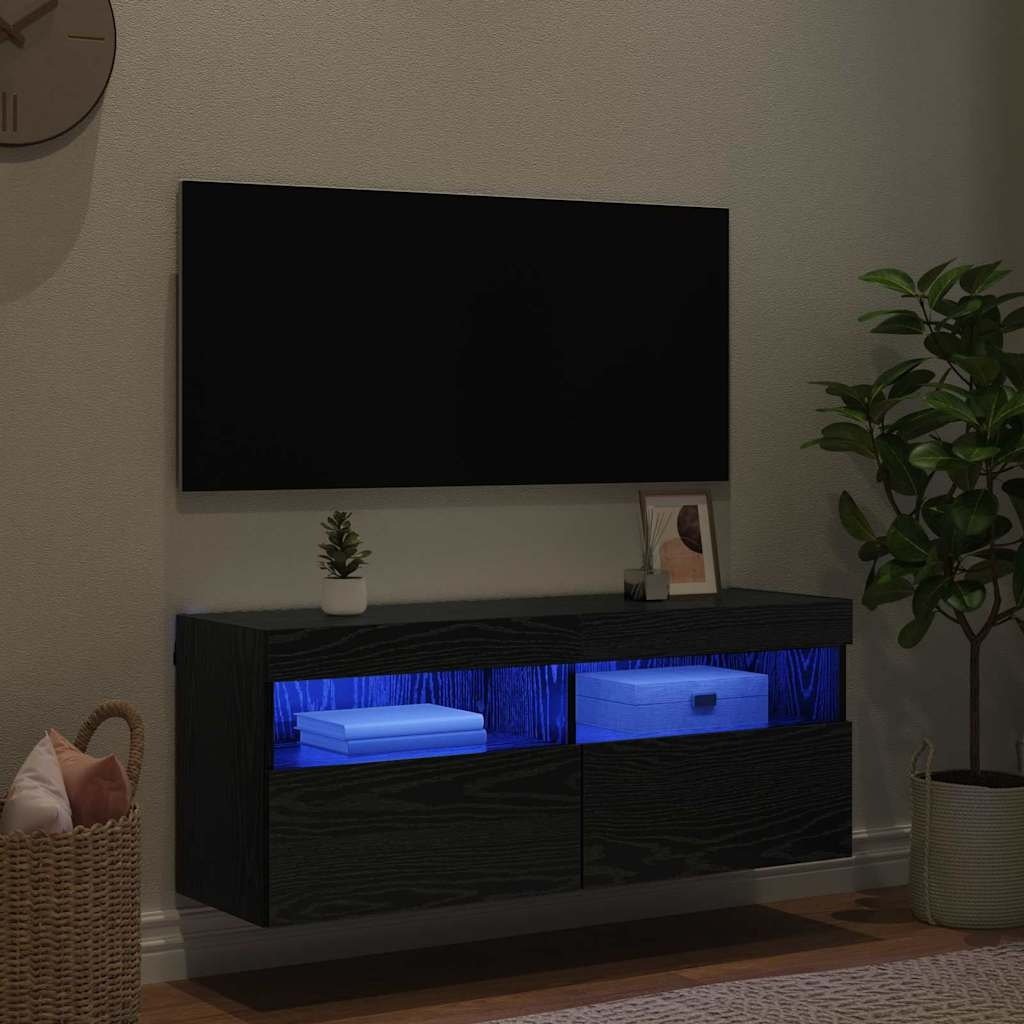 VidaXL TV Wandkast Zwart Eiken 100 x 30 x 40 cm Bewerkt hout