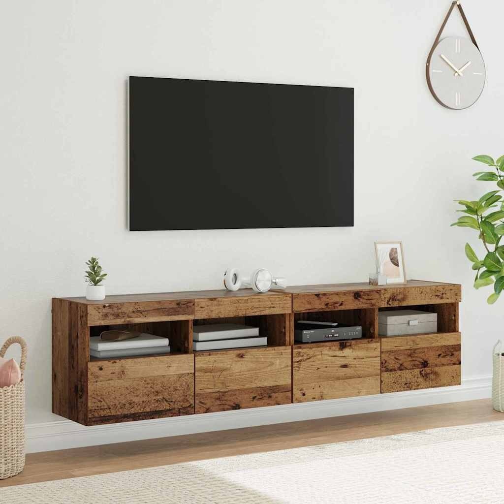 VidaXL TV Wandkasten 2 pcs Oud Hout 80 x 30 x 40 cm Bewerkt hout