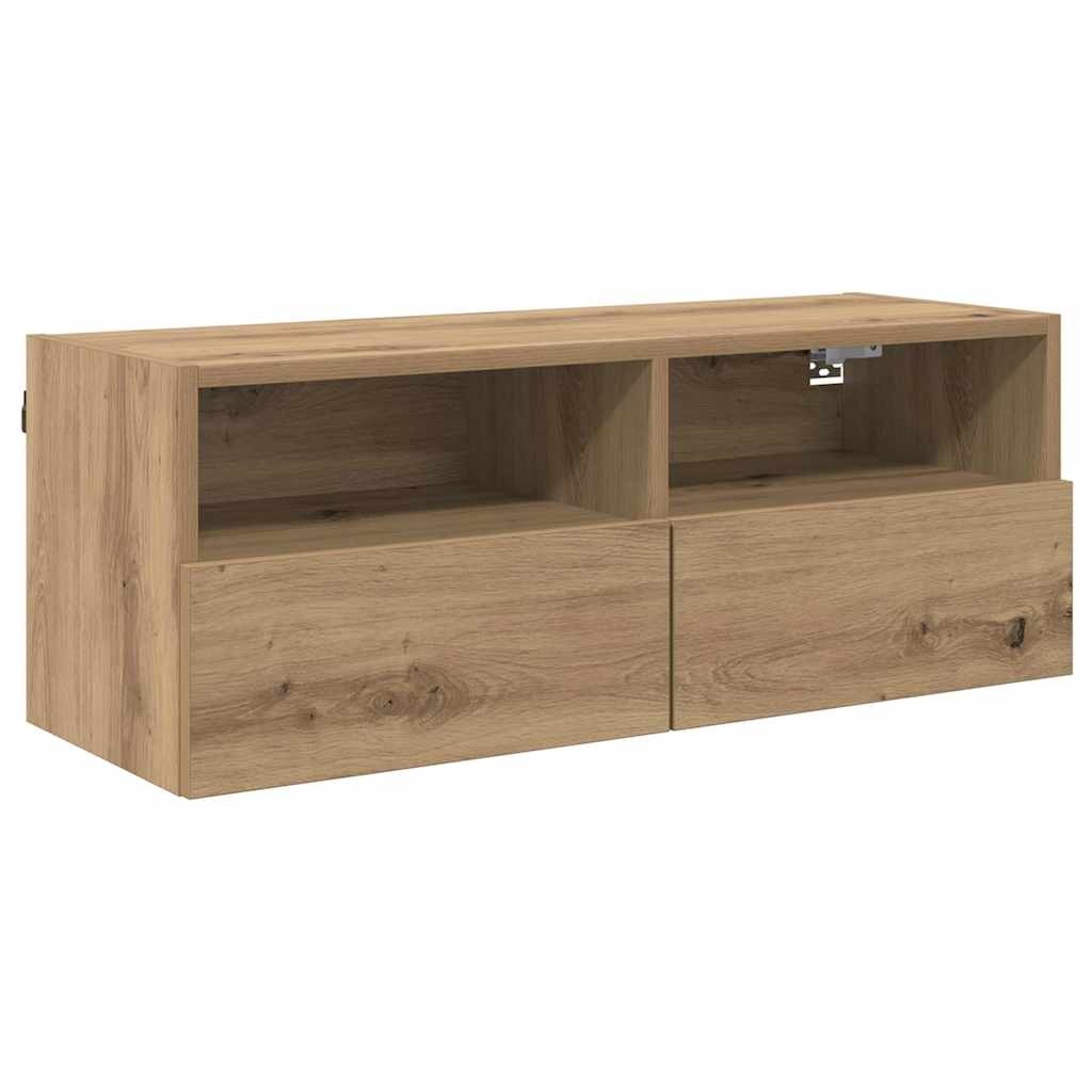 VidaXL TV Wandkasten 2 pcs Artisan Eiken 80 x 30 x 30 cm Bewerkt hout