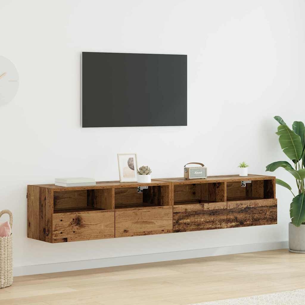 VidaXL TV Wandkasten 2 pcs Oud Hout 80 x 30 x 30 cm Bewerkt hout