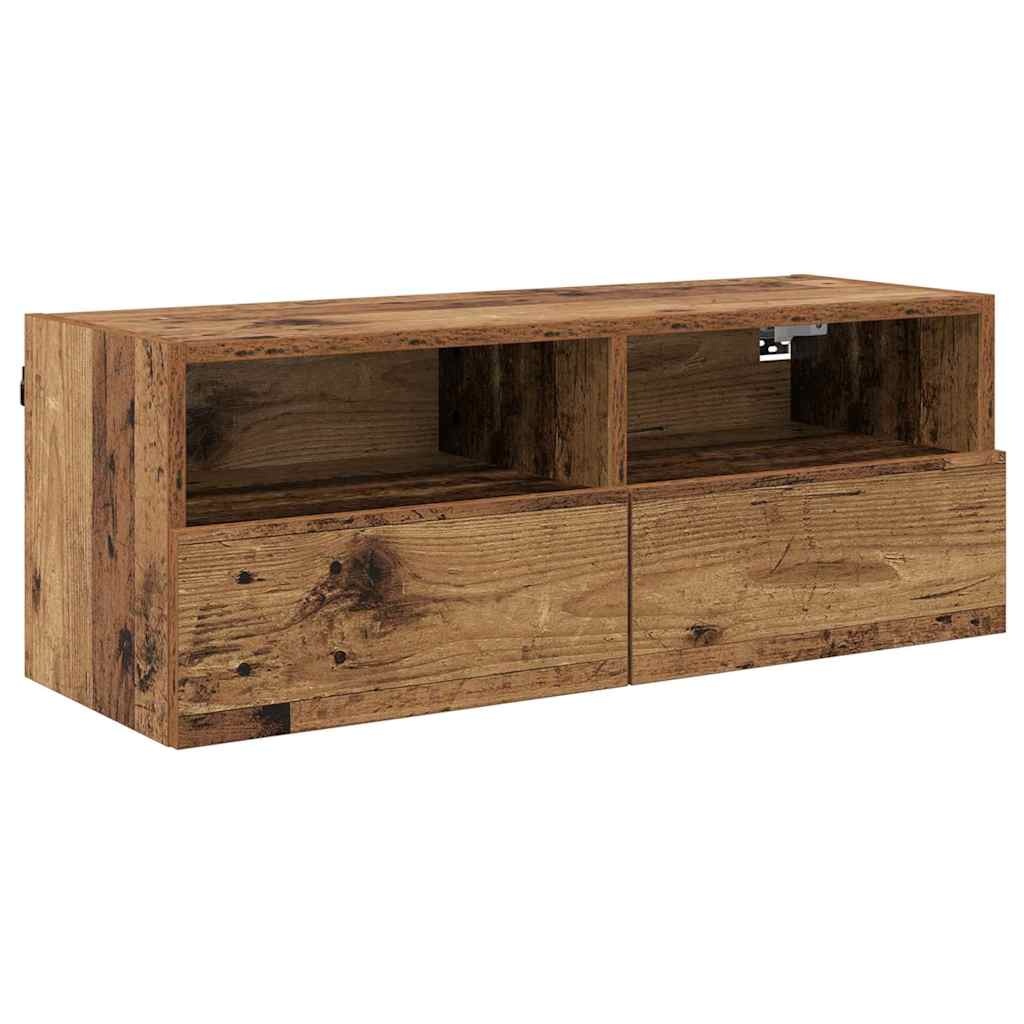 VidaXL TV Wandkasten 2 pcs Oud Hout 80 x 30 x 30 cm Bewerkt hout