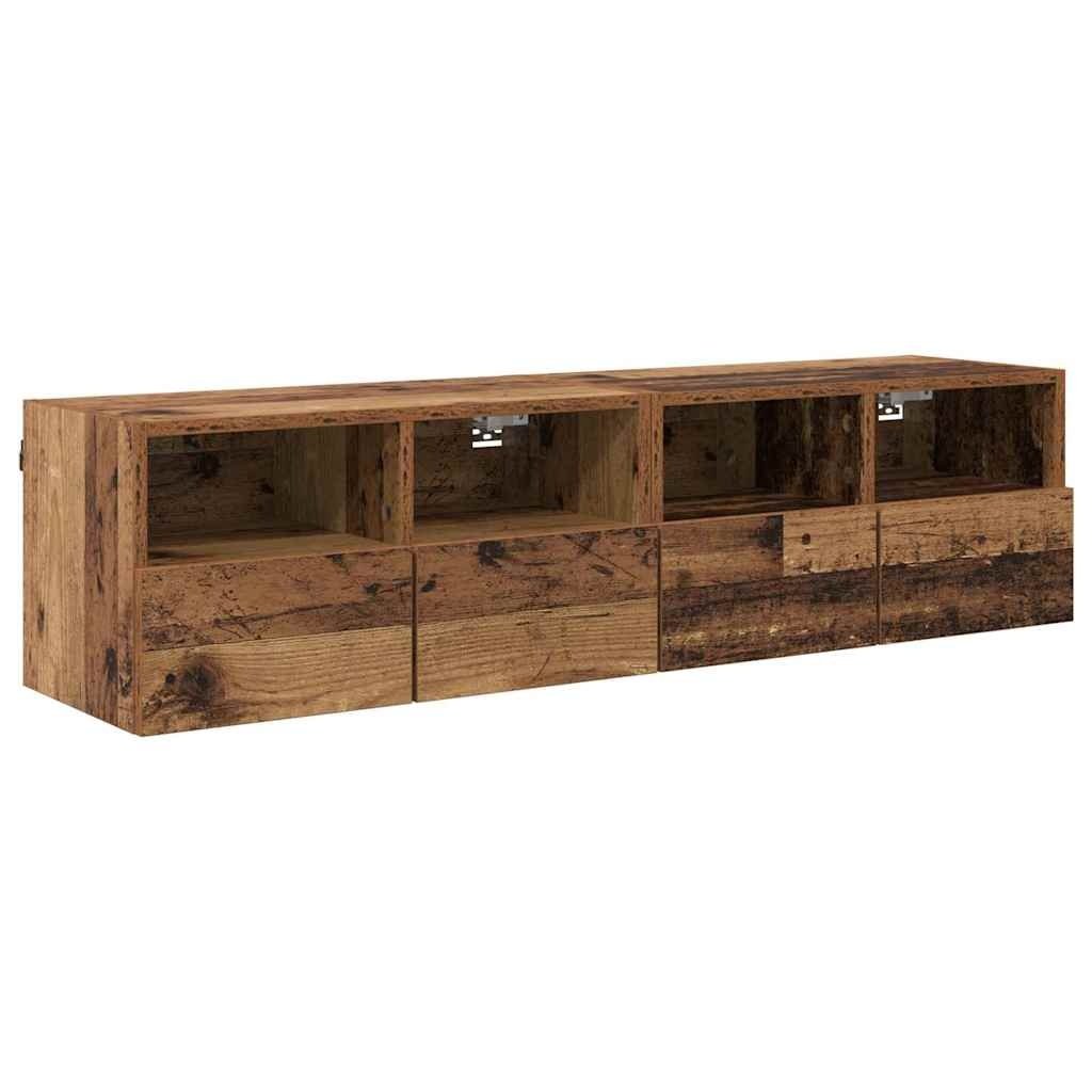 VidaXL TV Wandkasten 2 pcs Oud Hout 60 x 30 x 30 cm Bewerkt hout