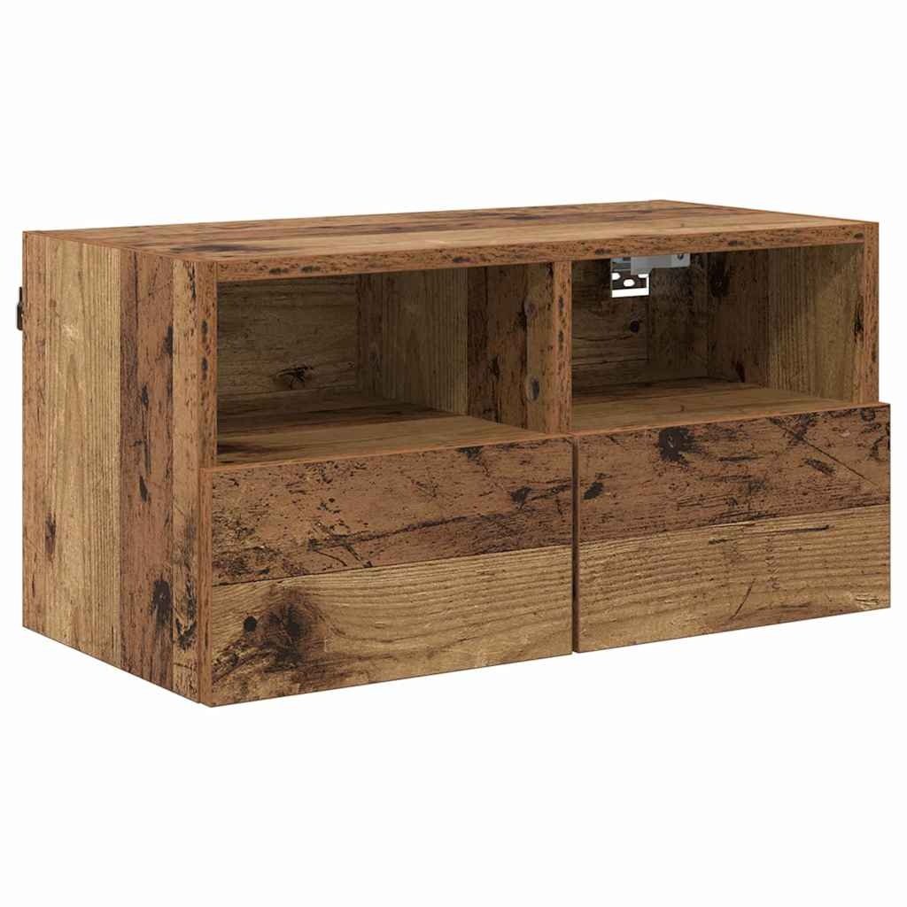 VidaXL TV Wandkasten 2 pcs Oud Hout 60 x 30 x 30 cm Bewerkt hout