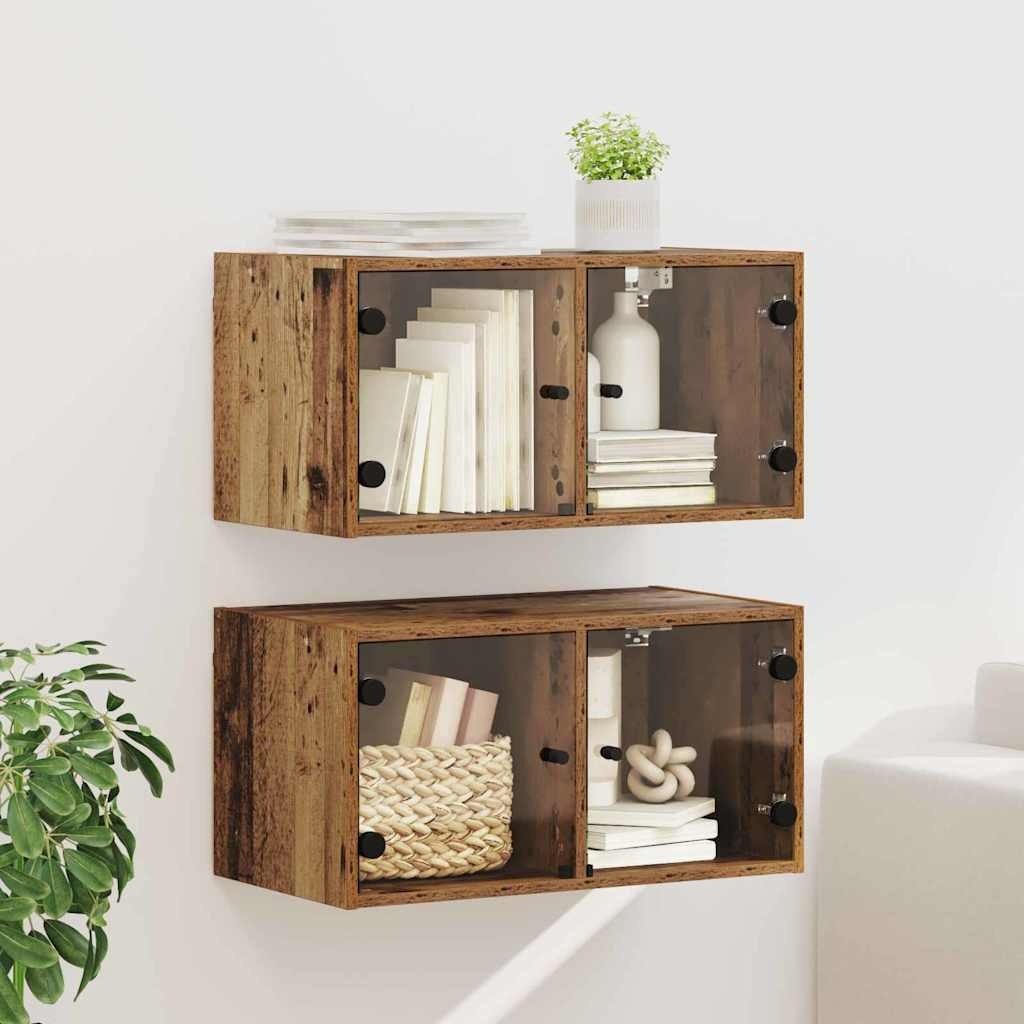 VidaXL Wandkasten 2 pcs Oud Hout 68 x 37 x 35 cm Bewerkt hout